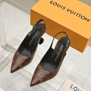 LV Women Brown Leather Patterned Slingback Heels