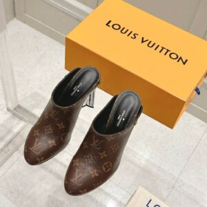 LV Women Brown Leather Mules