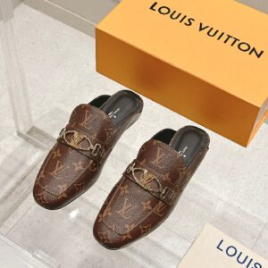 LV Women Brown Leather Mules