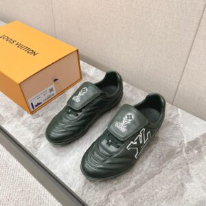 LV Women Dark Green Leather Sneakers