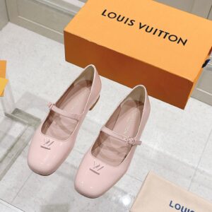 LV Women Light Pink Patent Leather Mary Jane Loafers