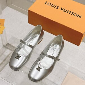 LV Women Silver Leather Mary Jane Flats