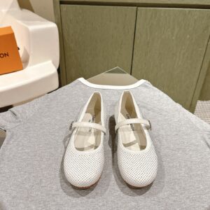 LV Women White Mesh Mary Jane Flats