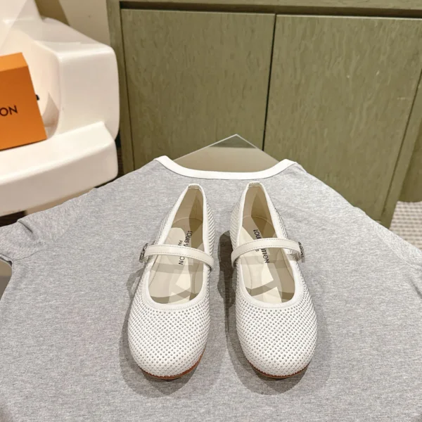 LV Women White Mesh Mary Jane Flats