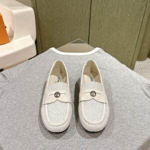 LV Women White Leather Studded Loafers