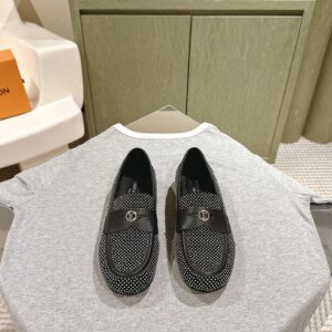 LV Women Black White Canvas Loafers