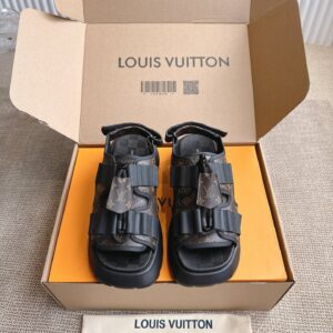 LV Women Brown Leather Patterned Sandals