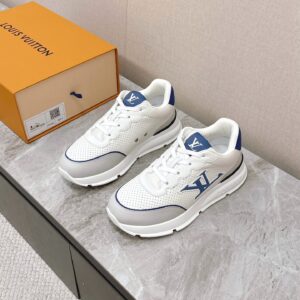 LV Women White Leather Sneakers With Blue Accents