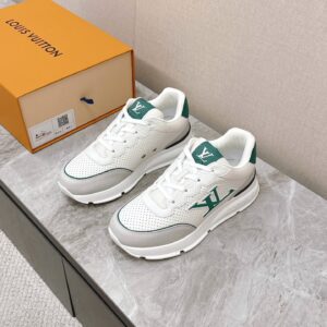 LV Women White Leather Green Accent Sneakers