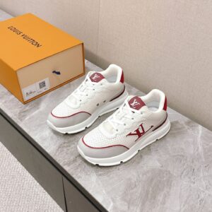 LV Women White Leather Red Accent Sneakers