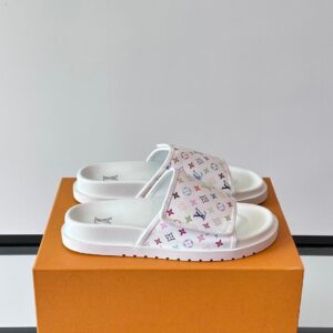 LV Men White Printed Fabric Slides
