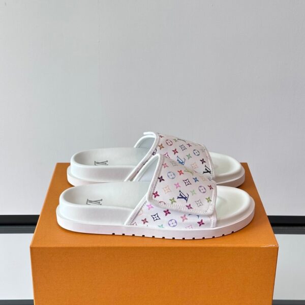 LV Men White Printed Fabric Slides