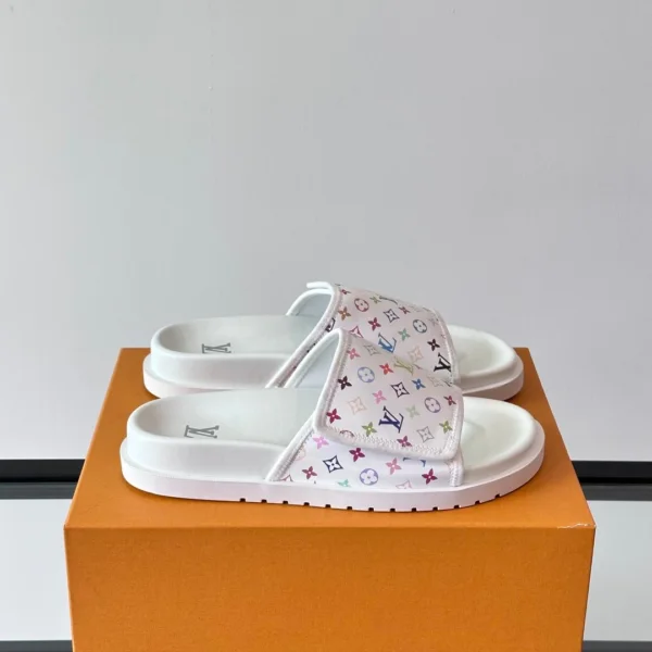 LV Men White Printed Fabric Slides