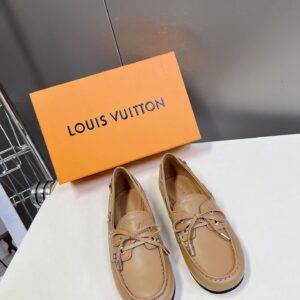 LV Women Beige Leather Loafers