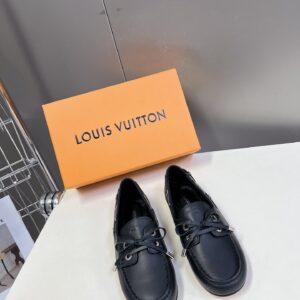 LV Women Black Leather Loafers