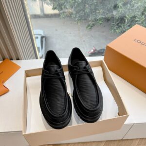 LV Women Black Leather Loafers