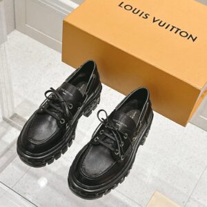 LV Women Black Leather Chunky Loafers