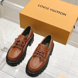 LV Women Brown Leather Chunky Sole Loafers