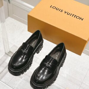 LV Women Black Leather Loafers
