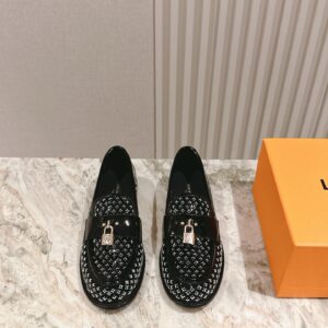 LV Women Black Patent Leather Loafers