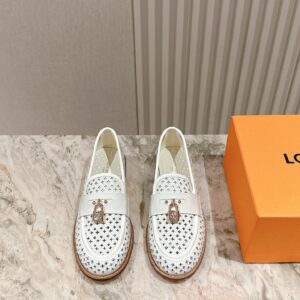 LV Women White Leather Loafers