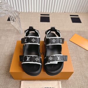 LV Women Black Synthetic Monogram Strap Sandals