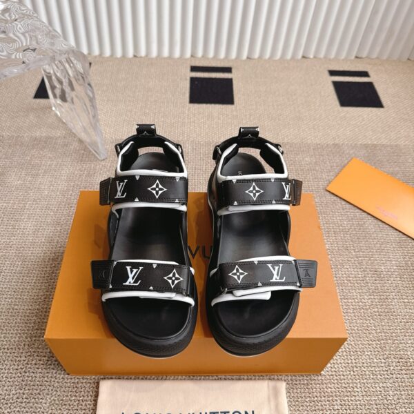 LV Women Black Synthetic Monogram Strap Sandals