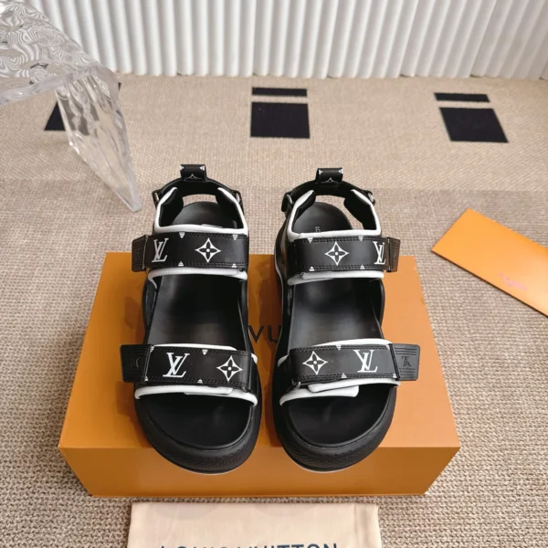 LV Women Black Synthetic Monogram Strap Sandals