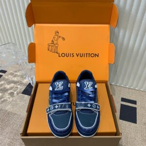 LV Women Navy Canvas Leather Sneakers