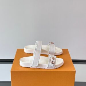 LV Men White Leather Sandals