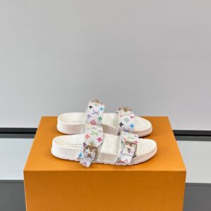 LV Men White Multicolor Pattern Leather Sandals