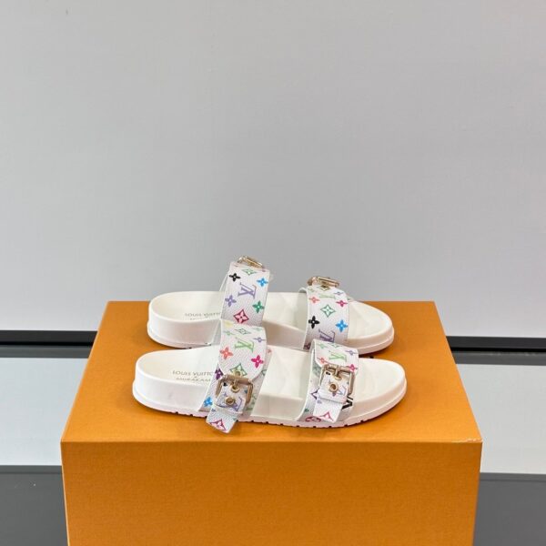 LV Men White Multicolor Pattern Leather Sandals