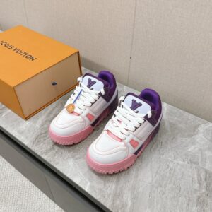 LV Women White Pink Purple Leather Sneakers