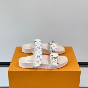 LV Men White Patterned Leather Sandals