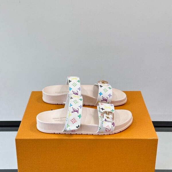 LV Men White Patterned Leather Sandals