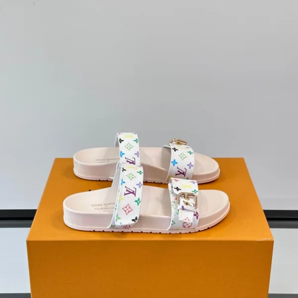 LV Men White Patterned Leather Sandals