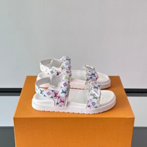 LV Men White Canvas Multicolor Logo Sandals