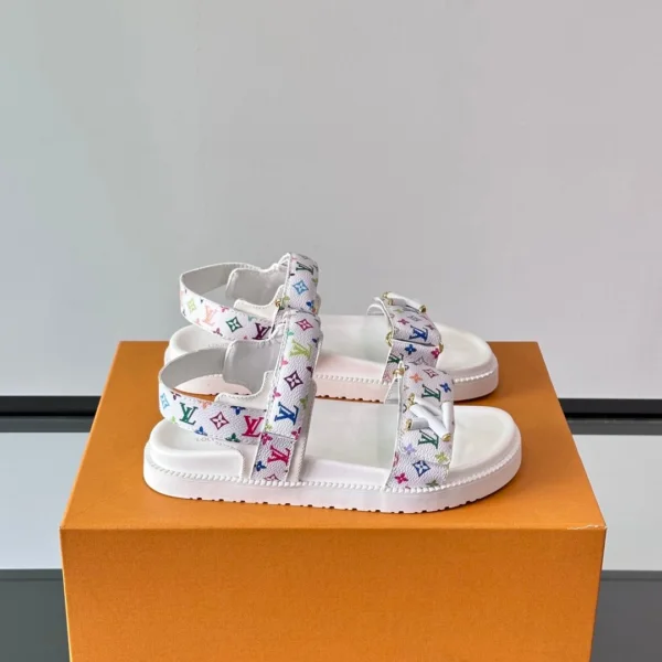 LV Men White Canvas Multicolor Logo Sandals