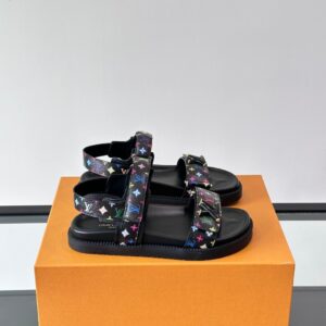 LV Men Black Multicolor Leather Sandals