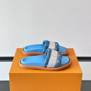 LV Men Blue Denim Canvas Slides