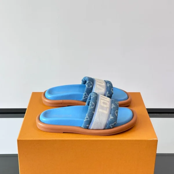 LV Men Blue Denim Canvas Slides