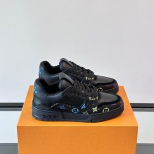 LV Men Black Leather Sneakers With Multicolor Accents