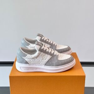 LV Men White Gray Leather Sneakers