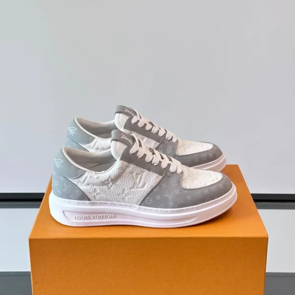 LV Men White Gray Leather Sneakers