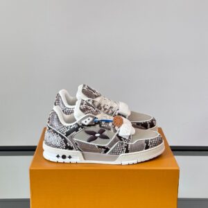 LV Men White And Gray Snakeskin Leather Sneakers