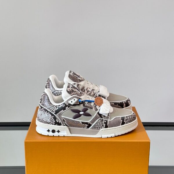 LV Men White And Gray Snakeskin Leather Sneakers