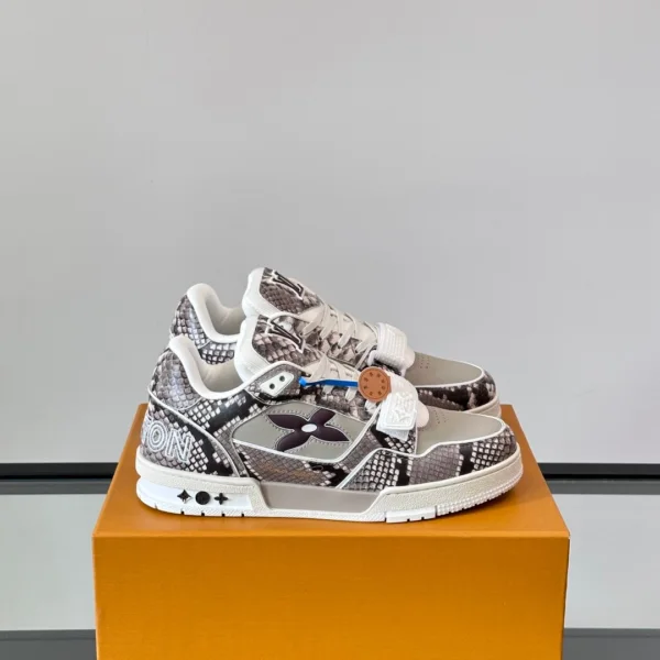 LV Men Grey Snake Print Leather Sneakers