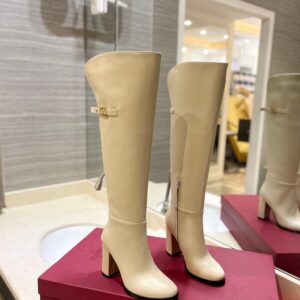 Valentino Women Beige Leather Knee-High Boots