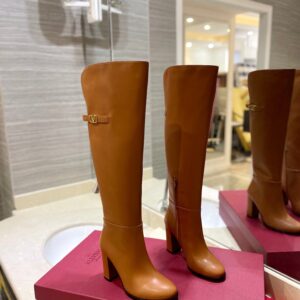 Valentino Women Brown Leather Knee High Boots