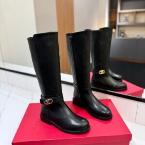 Valentino Women Black Leather Knee High Boots